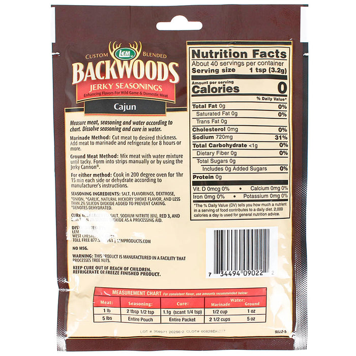 Backwoods Cajun Jerky Seasoning Cure Packet Makes 5 Lbs of Meat 4.4 Oz 9022