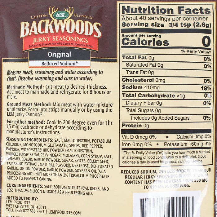 Backwoods 3.6 Oz Reduced Sodium Original Jerky Seasoning for 5 Lbs of Meat 9152