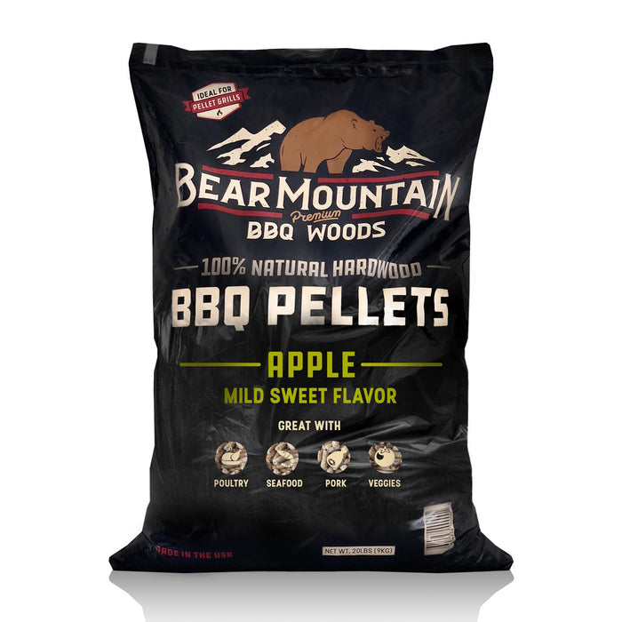 Bear Mountain Apple Mild Sweet Flavor Cooking Pellets 20lb Bag BBQ Smoker