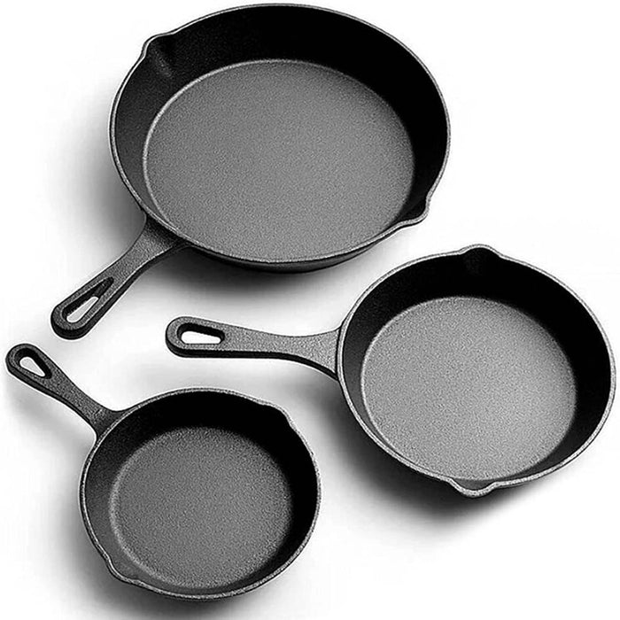 Jim Beam 3 Piece Cast Iron Skillet Set Pre Seasoned 6" 8" & 10" Inch Pans BBQ195