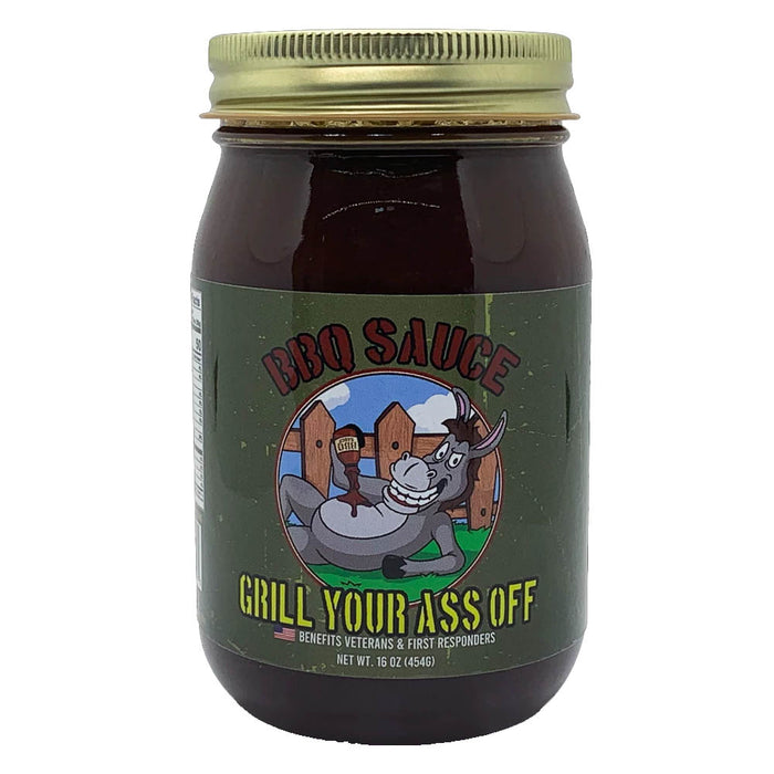 Grill Your Ass Off 16 oz BBQ Sauce Tomato Based Smoke & Honey Flavor BBQS Jar