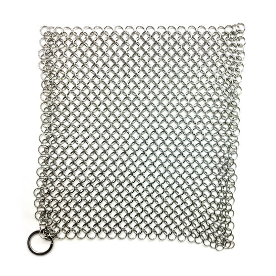 Crisbee Chain Mail Cast Iron Scrubber 8" x 8" Inch Square for Cookware Cleaning