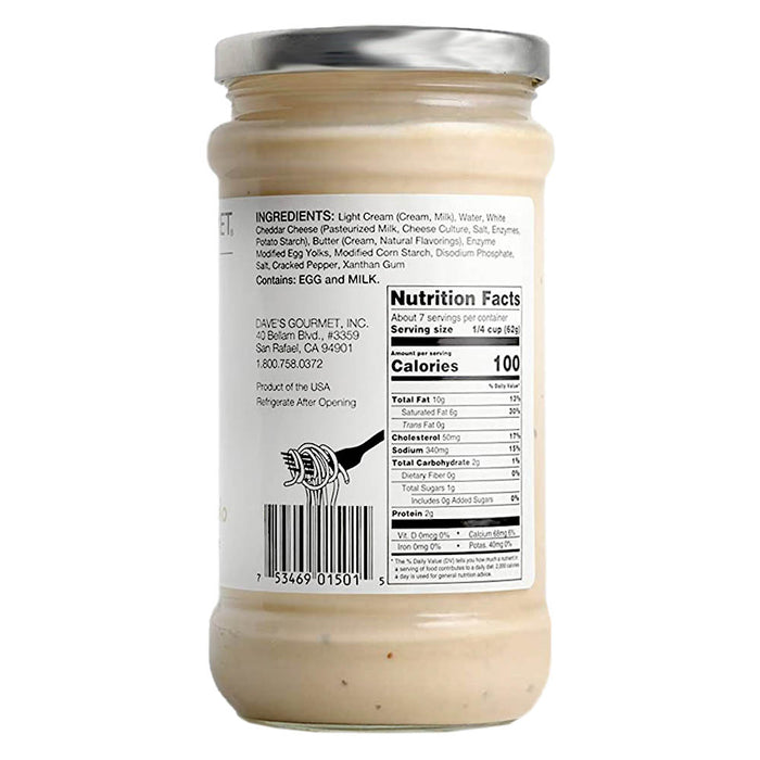 Daves Gourmet Organic Aged White Cheddar Alfredo Pasta Sauce 15 Oz DAALF-6