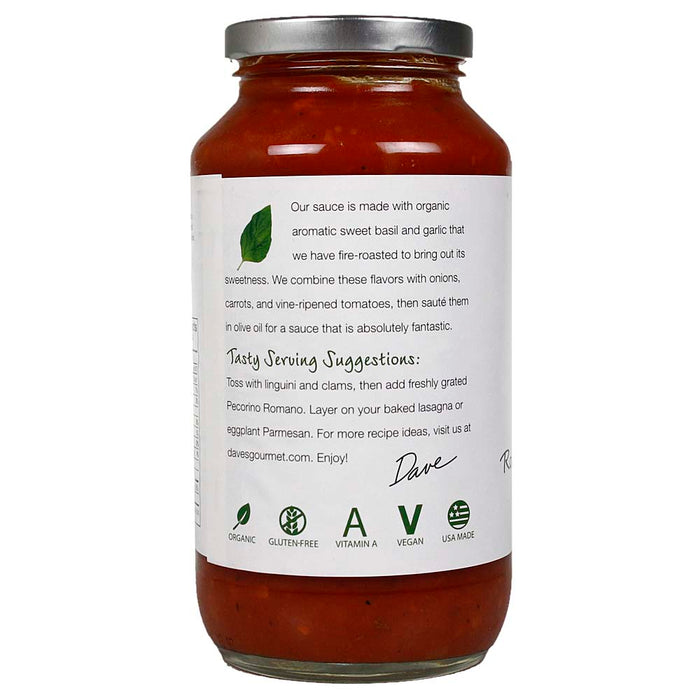 Daves Gourmet Organic Roasted Garlic Sweet Basil Pasta Sauce 25.5 Oz DARGS-6