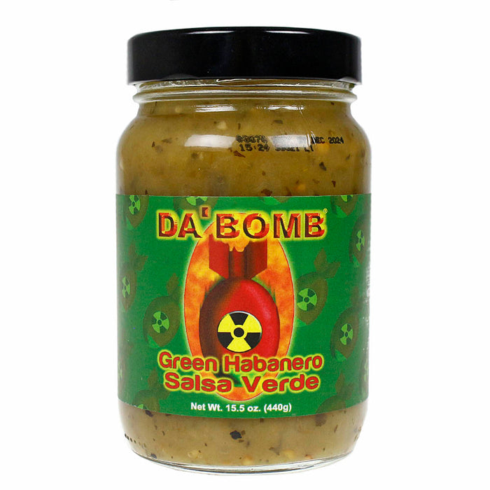 Da Bomb Green Habanero Extremely Hot Verde Salsa Gluten-Free Vegan 15.5 oz.