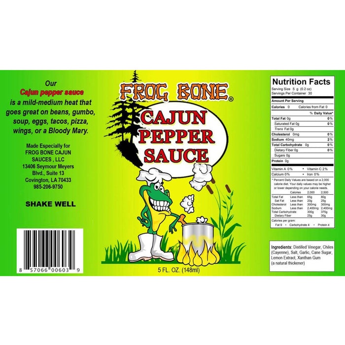 Frog Bone Sauce Cajun Pepper Hot Sauce Louisiana Cayenne 5 Oz Bottle FB-00603