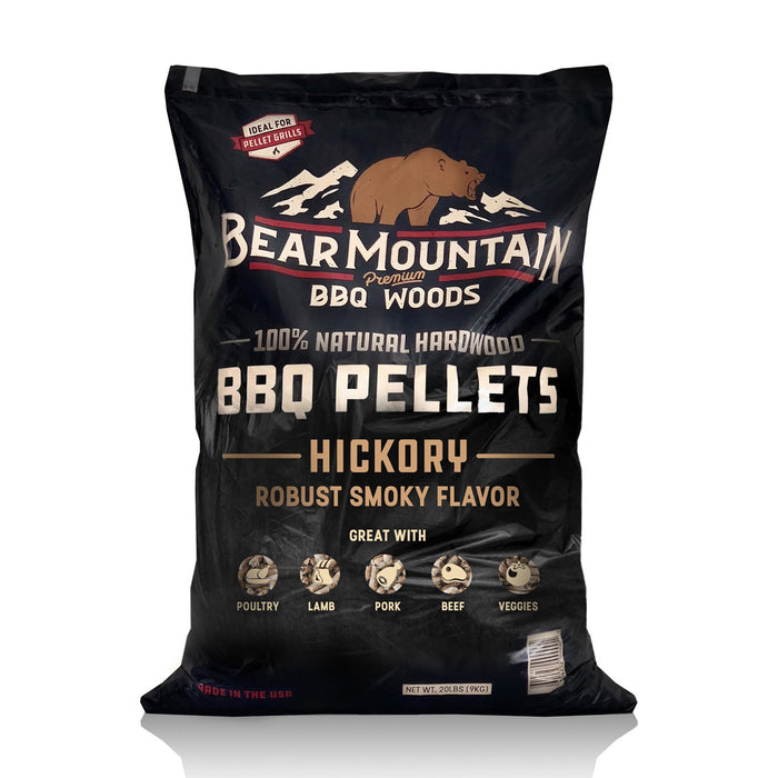 Bear Mountain Hickory Cooking Pellets Robust Smoky Flavor 20lb Bag BBQ Smoker