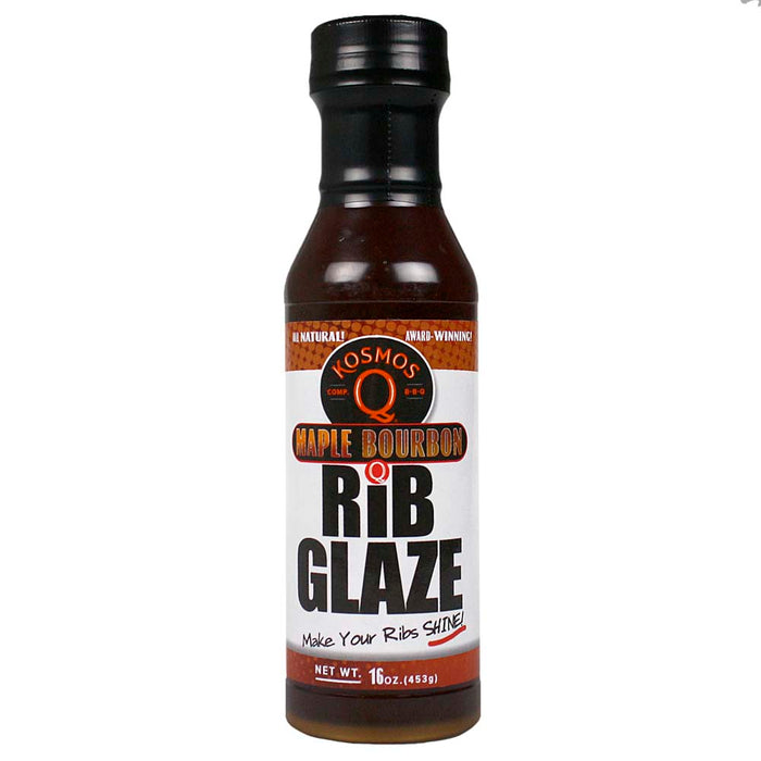 Kosmos Q Maple Bourbon Rib Glaze BBQ Sauce 16 Oz Bottle KOS-MAPB-GLAZE