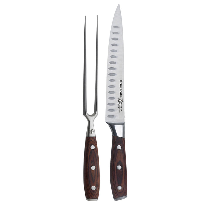 Messermeister Avanta 2 Piece Pakkawood Kullenschliff Carving Set 8" Slicking Knife 7" Fork L8000-2KS