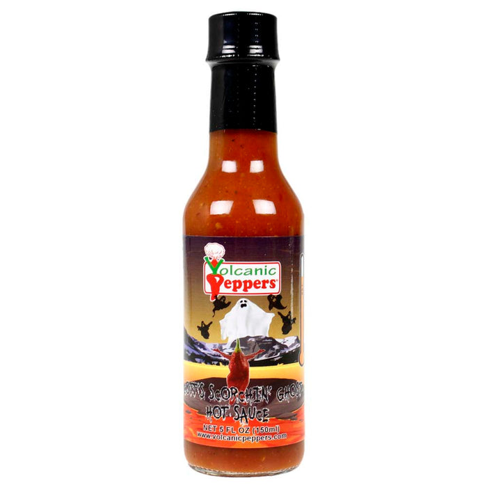 Volcanic Peppers Scott's Scorchin' Ghost Hot Sauce 5 Oz Bottle Spicy LAVASSGPS