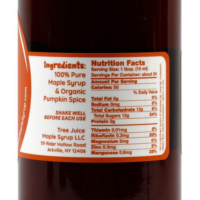 Tree Juice Pumpkin Spice Maple Syrup With All Organic Pumpkin Pie Spice 12oz