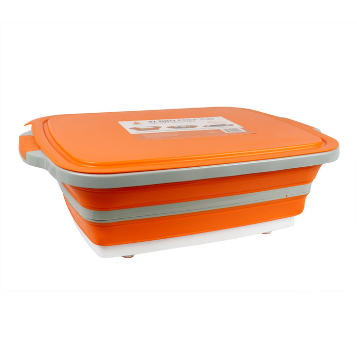 DripEZ XL BBQ Adjustable 3-Height Prep Tub With Cutting Board And Lid Orange