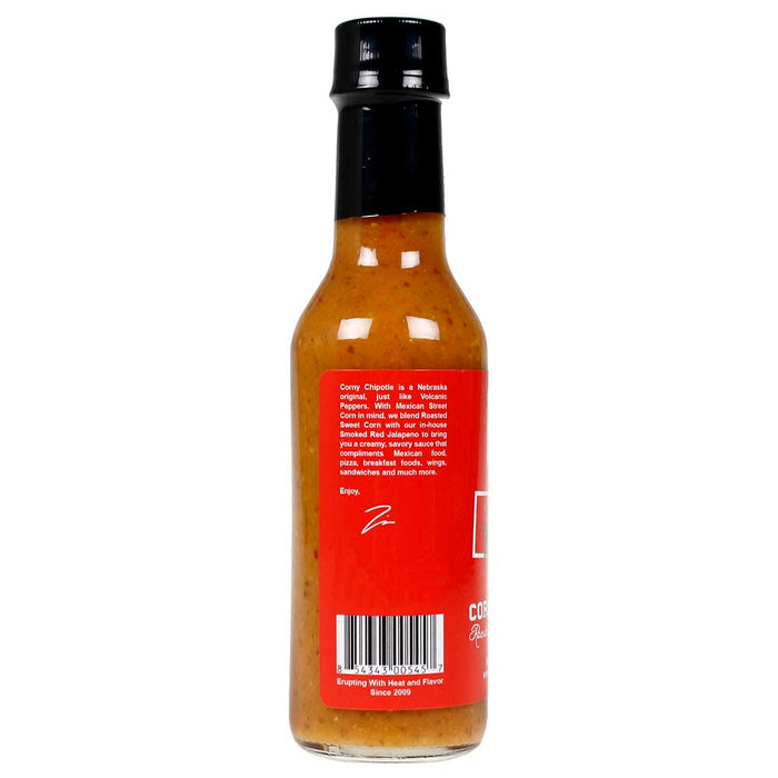 Volcanic Peppers Corny Chipotle Hot Sauce 5 Oz Bottle Roasted Corn Lime VPCORN